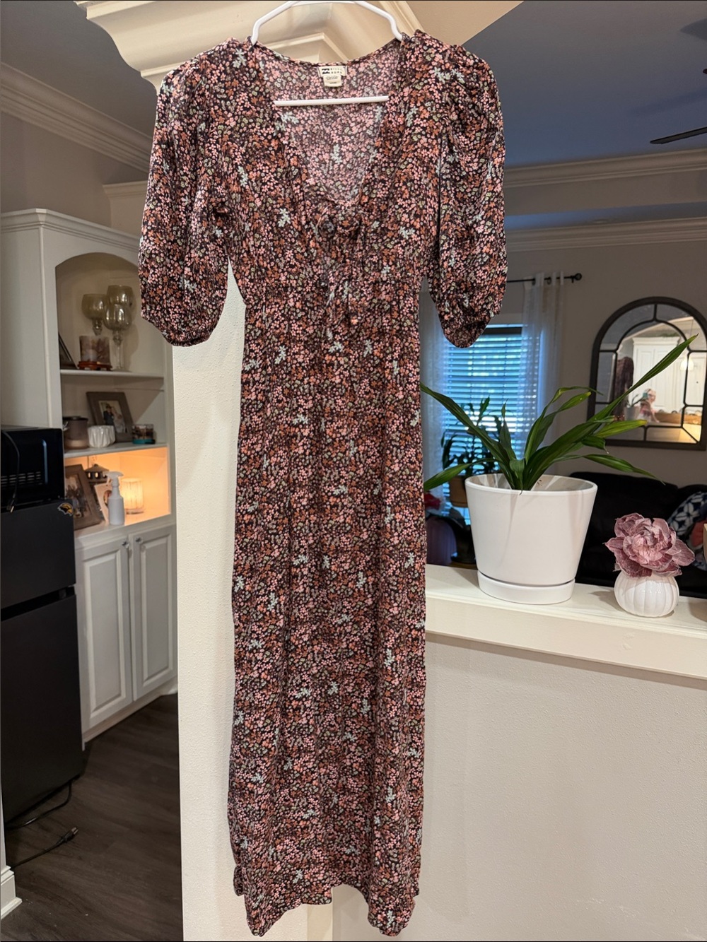 Billabong Floral Puff-Sleeve Maxi Dress in Rust Multi